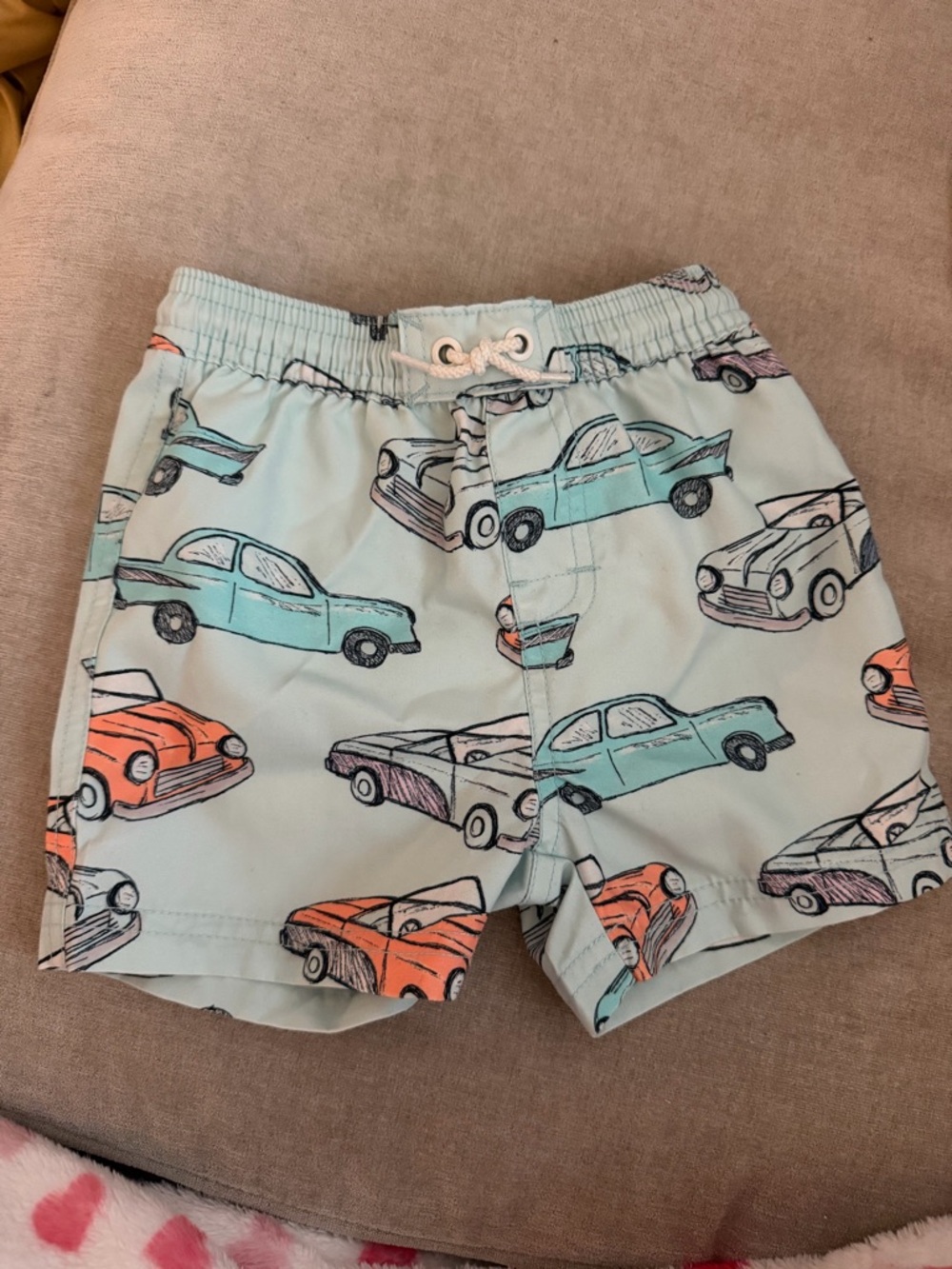 Tea Collection Light Aqua Boys Swim Shorts with Car Print